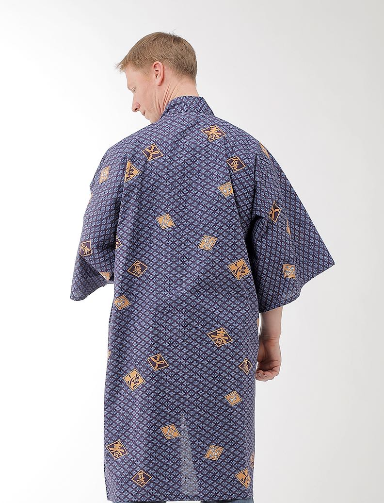 Japanese blue grey cotton yukata four seasons kanji for men